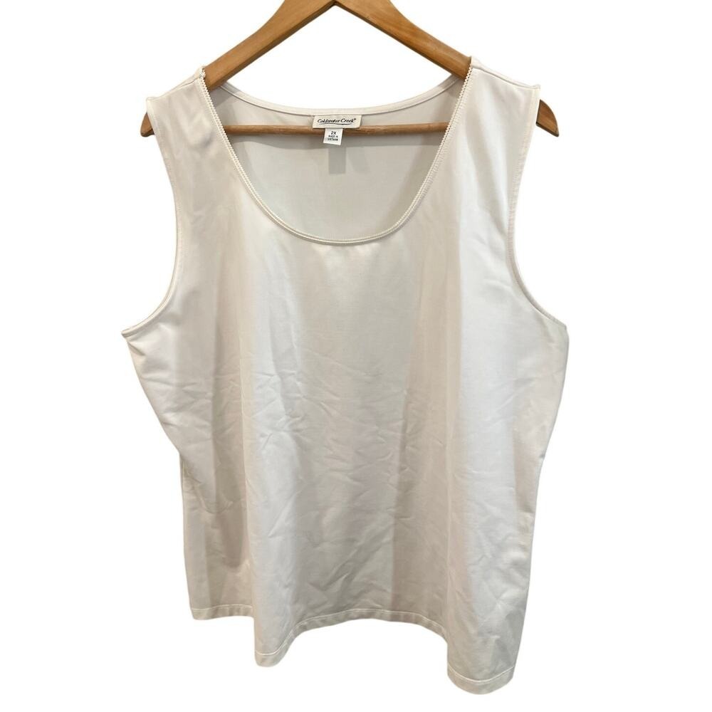Coldwater Creek White Stretch  2XL Tank Top White Scoop Neck Sleeveless Shell